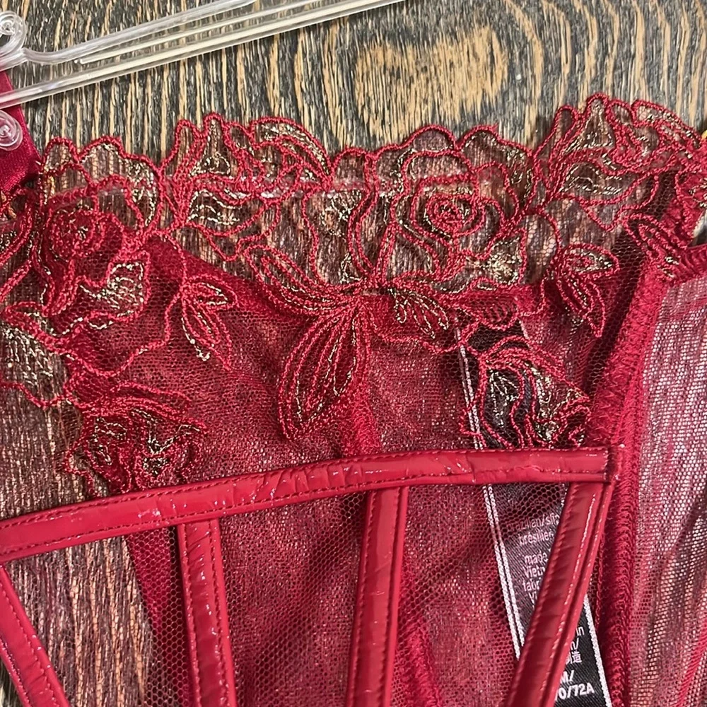 Victoria’s secret  very sexy Mesh &faux Leather panties women size XS/M red NWOT